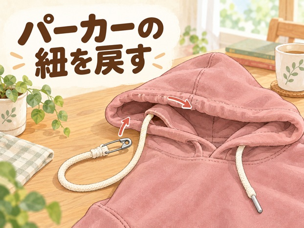 パーカーの紐が抜けたときの戻し方!身近な道具で通す方法